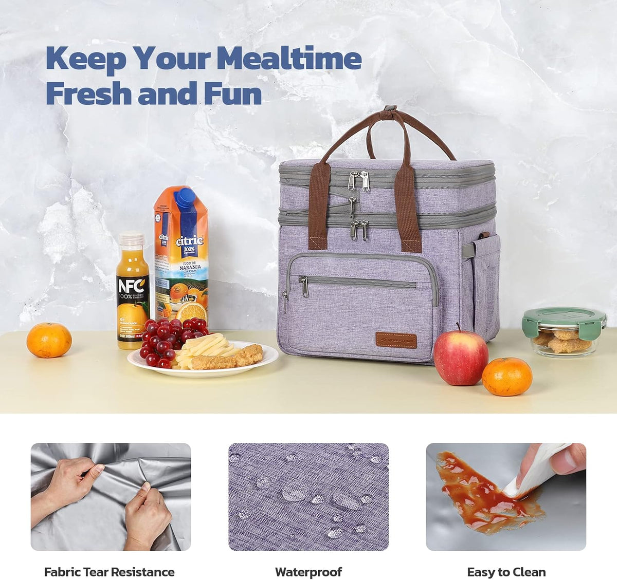 Maelstrom Lunch Bag Women,23L Insulated Lunch Box For Men Women,Expandable Double Deck Lunch Cooler Bag,Lightweight Leakproof Lunch Tote Bag With Side Tissue Pocket,Purple