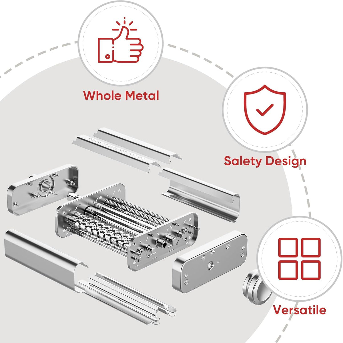 3 in 1 Pasta Attachment for Kitchenaid Stand Mixer, All Metal Pasta Maker Kitchenaid Attachment, Pasta Sheet Roller, Spaghetti Cutter, Fettuccine Cutter Maker Accessories and Cleaning Brush by Gvode