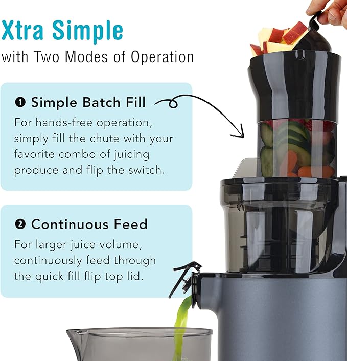 Shine SJX-1 Easy Cold Press Juicer with XL Feed Chute and Compact Body, Gray