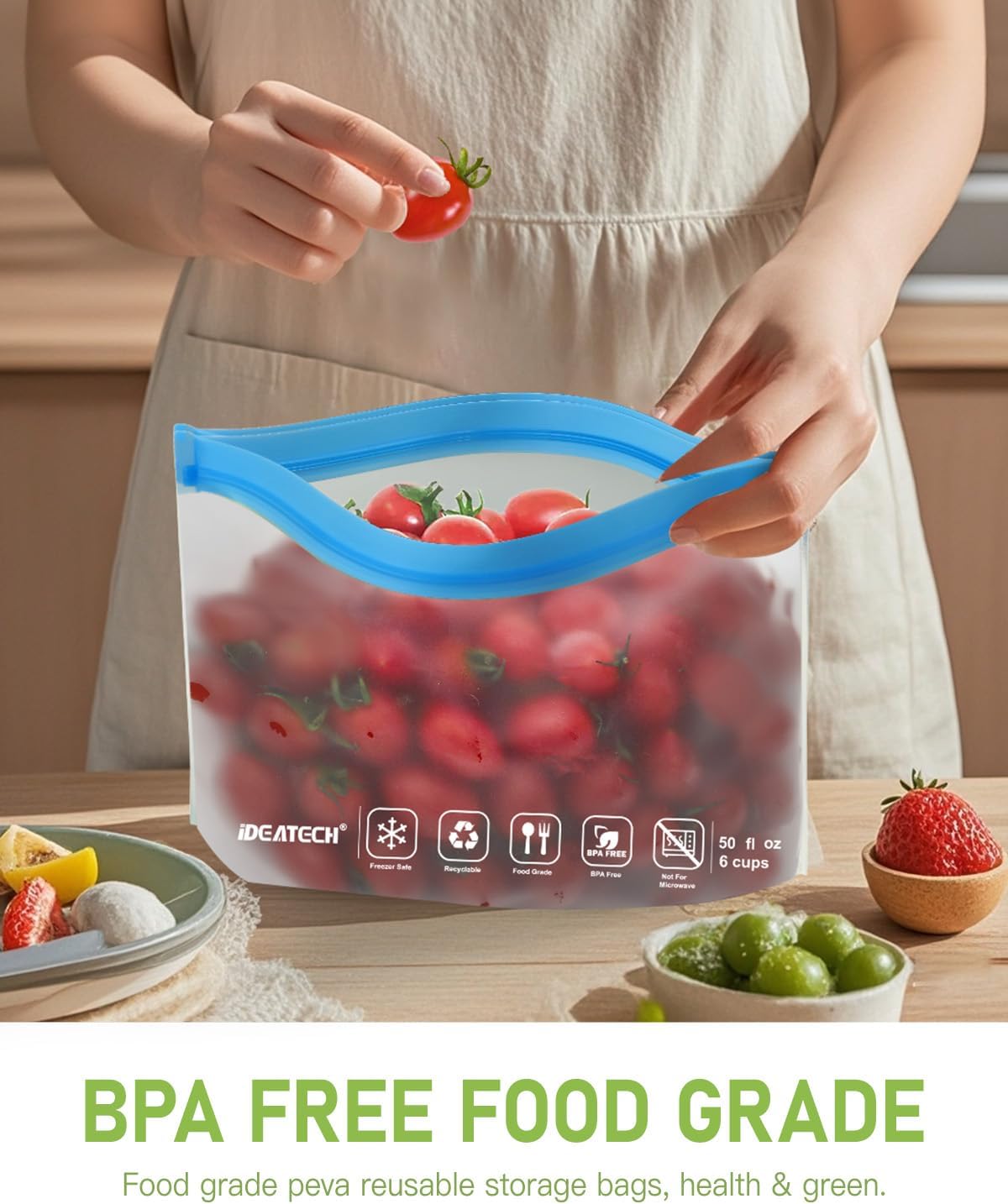 IDEATECH 20Pack Reusable Bags Dishwasher Safe, Leakproof Reusable Freezer Bags, BPA Free Healthy Food Storage Contaizers Sandwich Snack Baggies for Lunch Travel(8 Gallon 6 Quart 6 Snack,Colored)