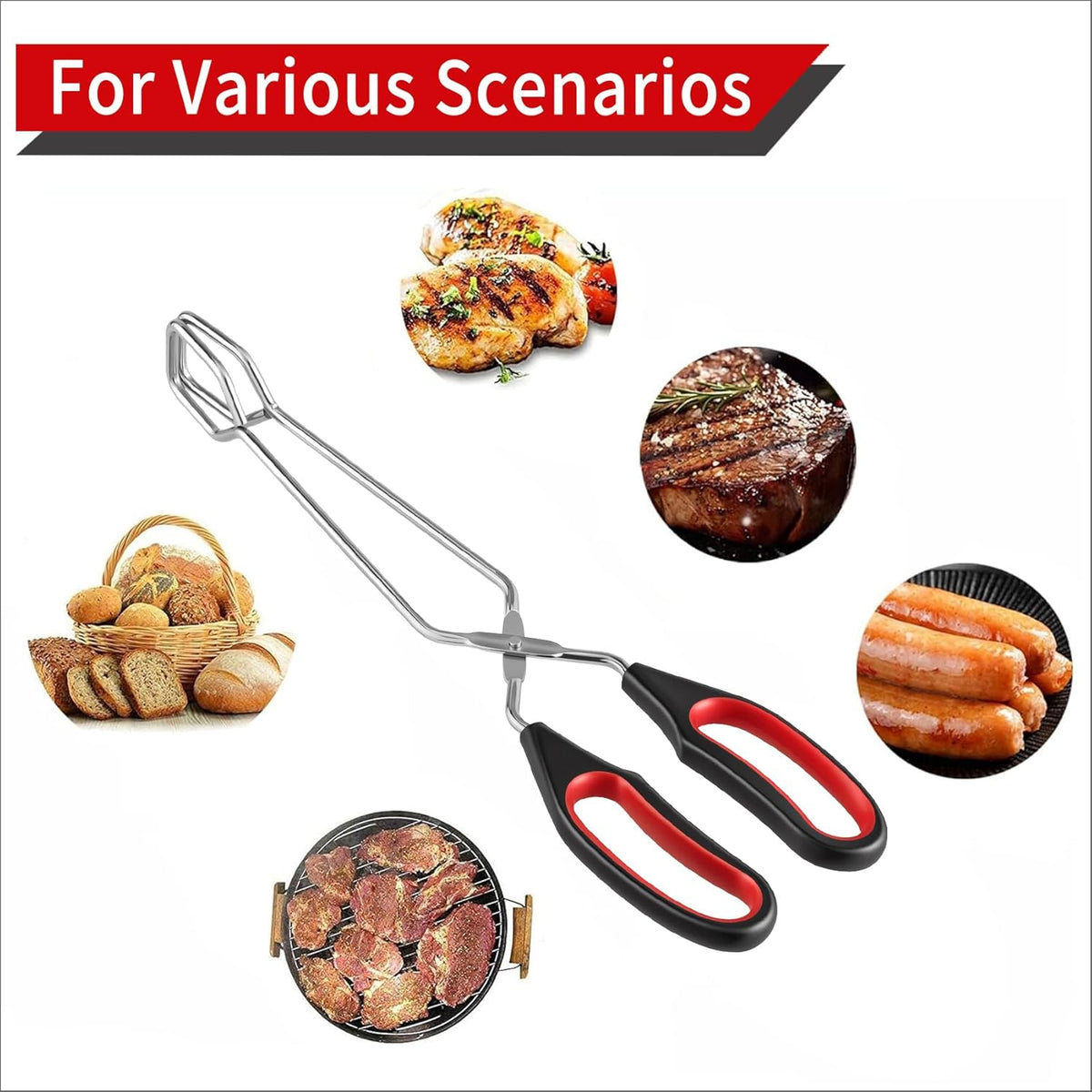 2-Pcs Stainless Steel Scissor Tongs, 9.25-Inch and 11-Inch set Kitchen cooking grilling tongs