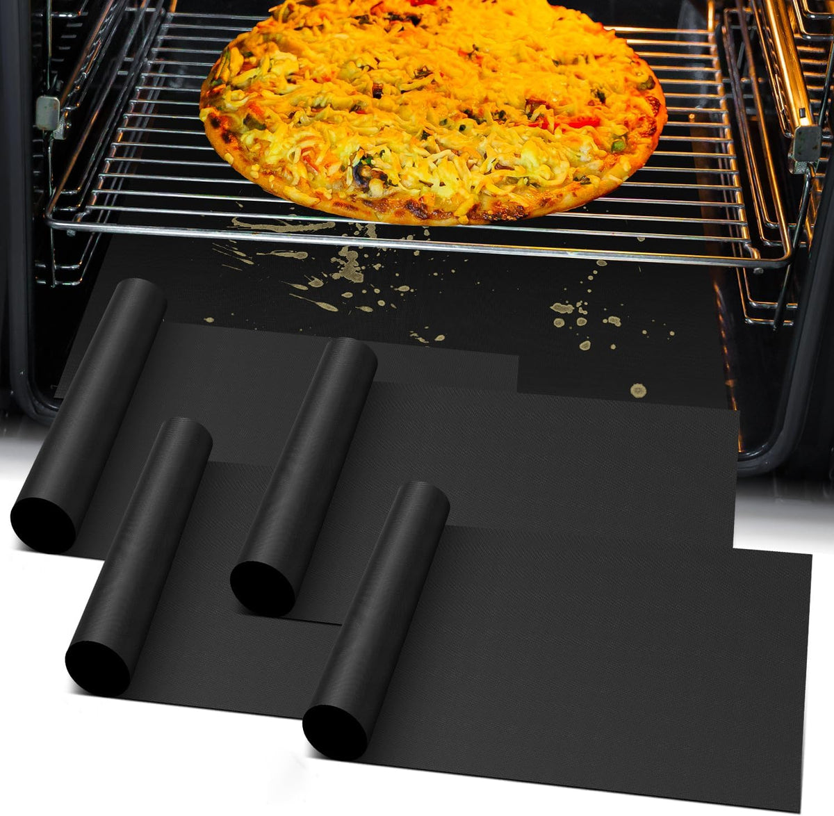 4Pack Oven Liners for Bottom of Electric Gas Oven, Thick Heavy Duty Nonstick Teflon Oven Mat, Heat Resistant Grill Baking Mats Outdoor BPA and PFOA Free Oven Floor Protector Liner