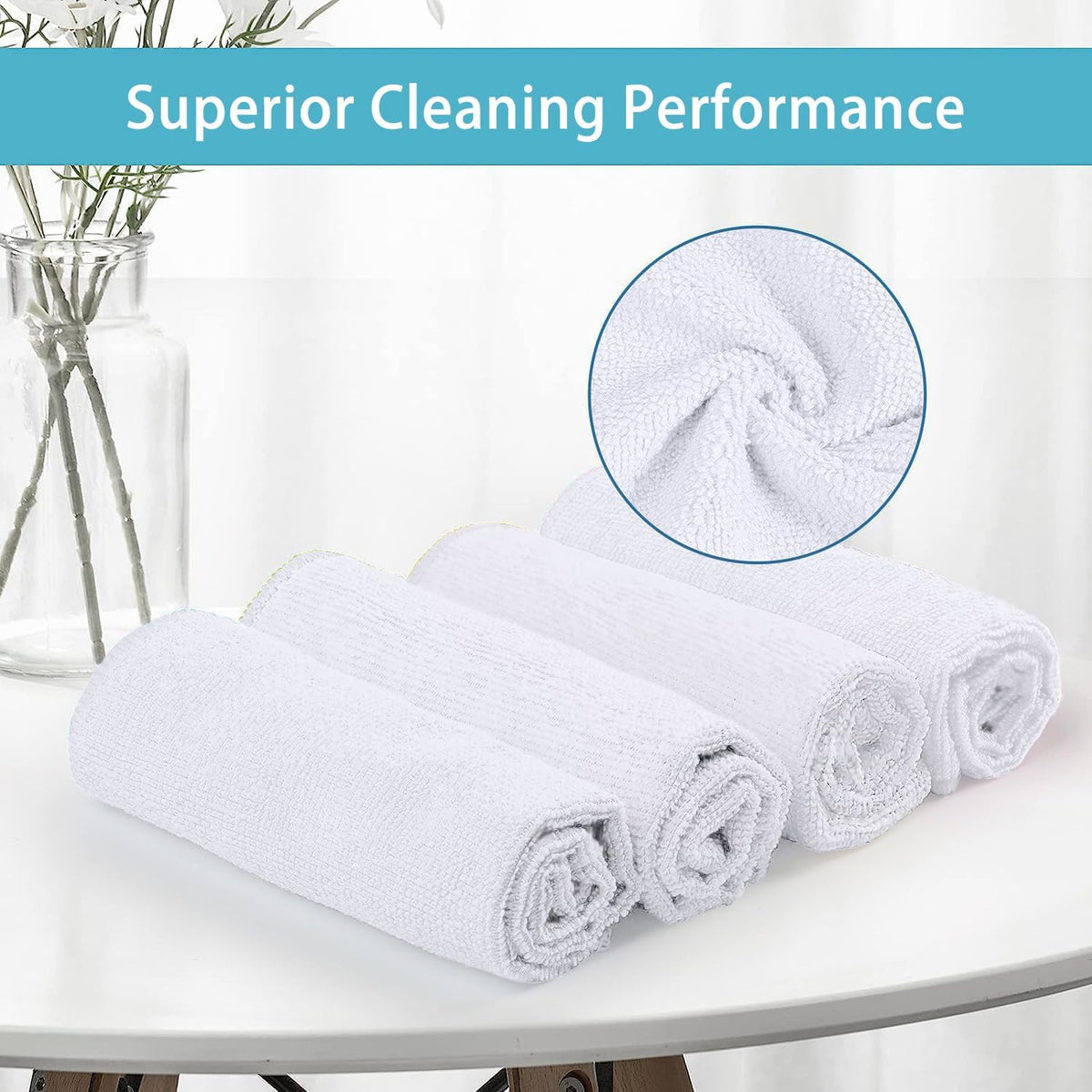 HOMEXCEL White Microfiber Cleaning Cloth, 100 Pack Cleaning Towels for Kitchen, Lint Free, Scratch-Free, Highly Absorbent, and Reusable Cleaning Rags for House, Window and Glass, Cars, 11.5 X11.5 inch