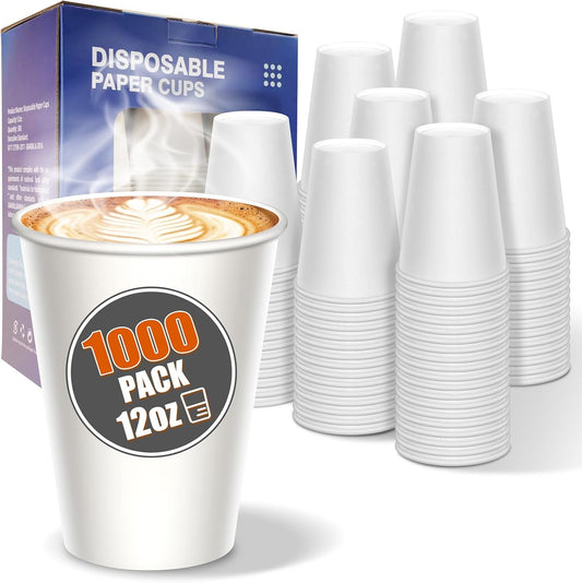 1000 Count 12 OZ Disposable Paper Cups, paper Coffee Cups, Leak-Proof, Extra-Thick，Perfect for Office Party Home Travel Businesses and Events.