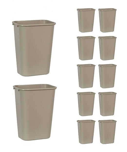 Rubbermaid Commercial Products Deskside Wastebasket/Trash Can, 10.25-Gallon/41-Quart, Beige, Plastic, Garbage Can for Home/Office, Fits Under Desk/Sink/Cabinet, Pack of 12