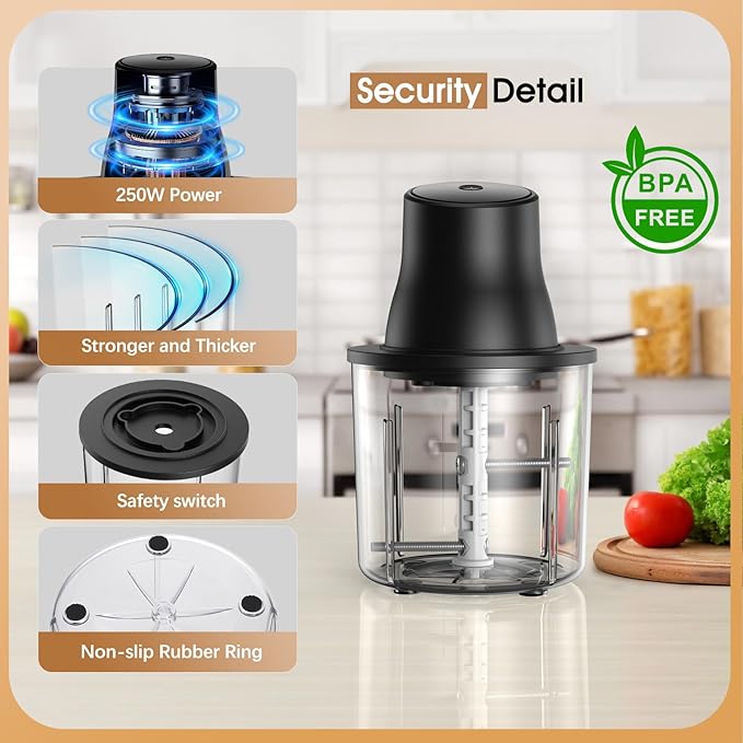 Food Processors, 2 IN 1 Electric Chicken Shredder &Food Chopper with 250W Copper Motor,1.5L Bowls & 2 Bi-Level Blades,One-Touch Electric Chicken Breast Shredder Tool-Smart Overheat Protection