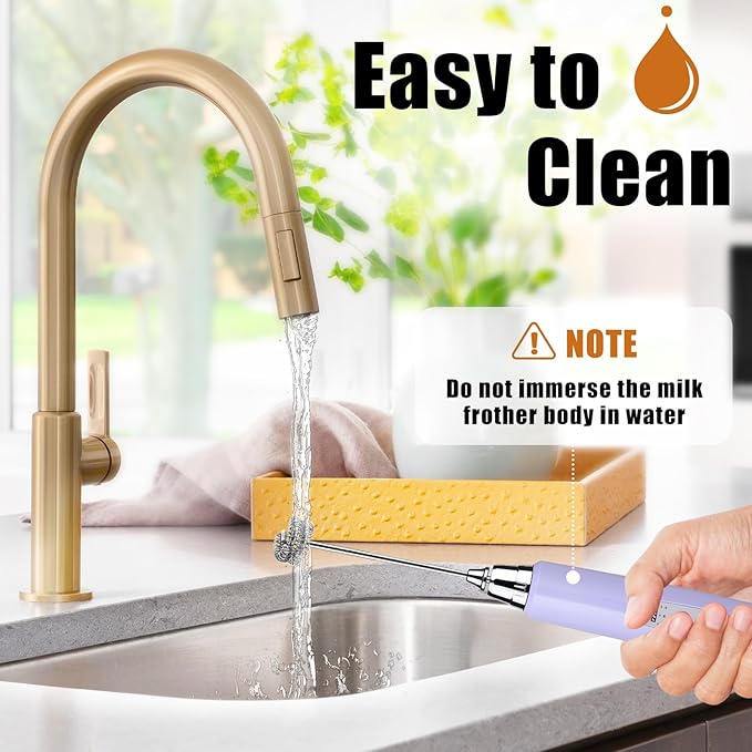 Nahida Light Purple Milk Frother Wand for Coffee, Frother Handheld Rechargeable Electric Whisk with 3 Heads 3 Speeds Drink Mixer Coffee Frother Foam Maker For Latte, Cappuccino, Hot Chocolate, Egg