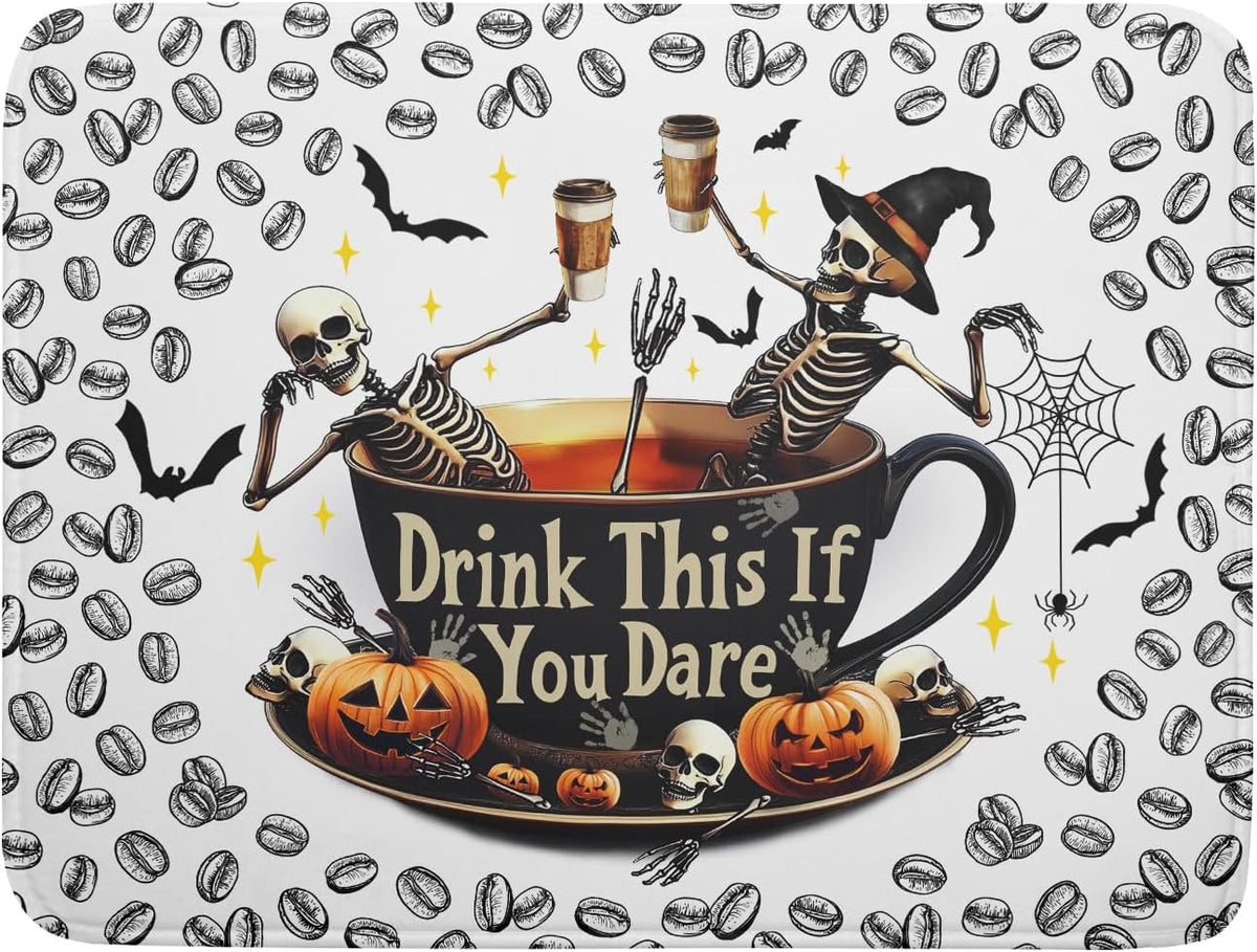 Skull Dead Coffee Mat Funny Dish Drying Pad for Kitchen Counter Absorbent Coffee Bar Accessories 18 X 24 Inch