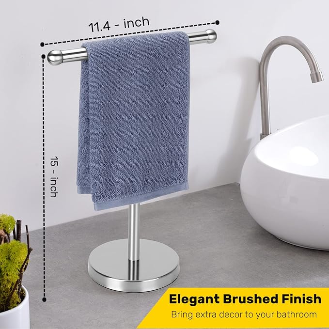 Hand Towel Holder, Hand Towel Rack Stand with Heavy Weighted Base, Countertop Hand Towel Holder Stand for Bathroom，SUS304 Stainless Steel (Silver-Brushed)
