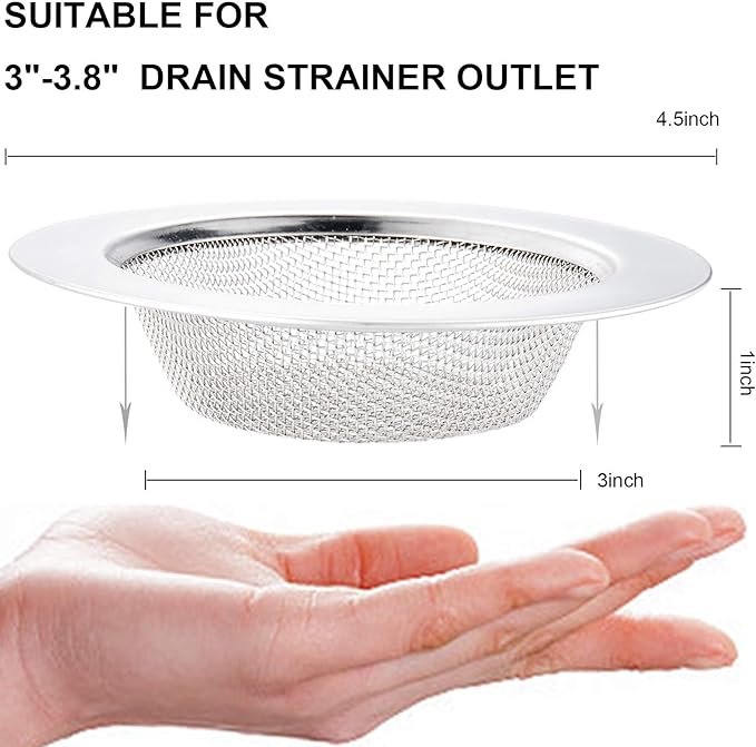 LASSHSWA 3 PCS Kitchen Sink Strainer Stainless Steel, Kitchen Sink Drain Strainer，Sink Strainers with Large Wide Rim 4.5" Diameter for Kitchen Sinks