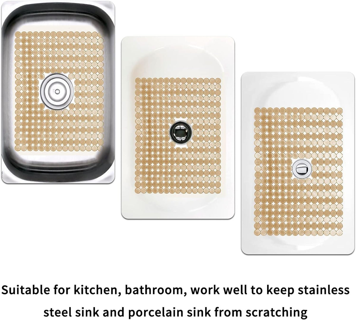 Qulable 2Pack Kitchen Sink Mat for Stainless Steel/Ceramic Sinks, PVC Eco-friendly Protectors for Bottom of Kitchen Sink, Adjustable, Fast Draining, Dots Design, 11.8x15.7 (Bronze)