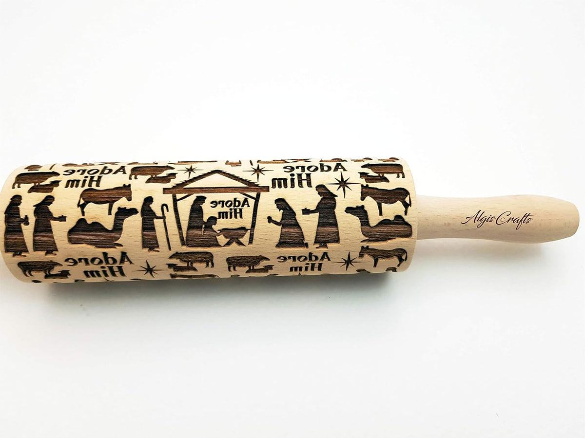 NATIVITY EMBOSSING ROLLING PIN for GINGERBREAD COOKIES for CHRISTMAS