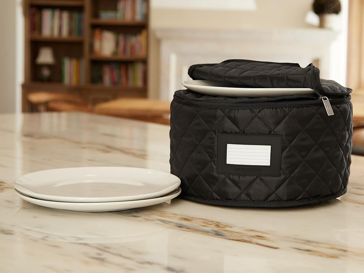 Covermates Keepsakes - Dish Storage - Padded Protection - ID Window - Stain Resistant - Machine Washable - China Storage, Black