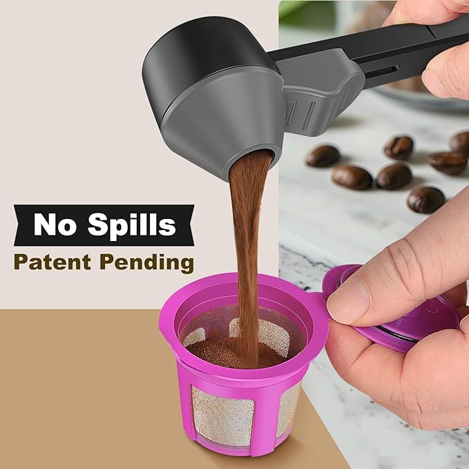 Coffee Scoop & Funnel for Reusable K Cup Refillable Coffee Pods, Coffee Measuring Spoon 2 Tablespoon Capacity, Scoop with Funnel for Ground Coffee, Protein Powder, Tea (Black&gray, 2 Pack)