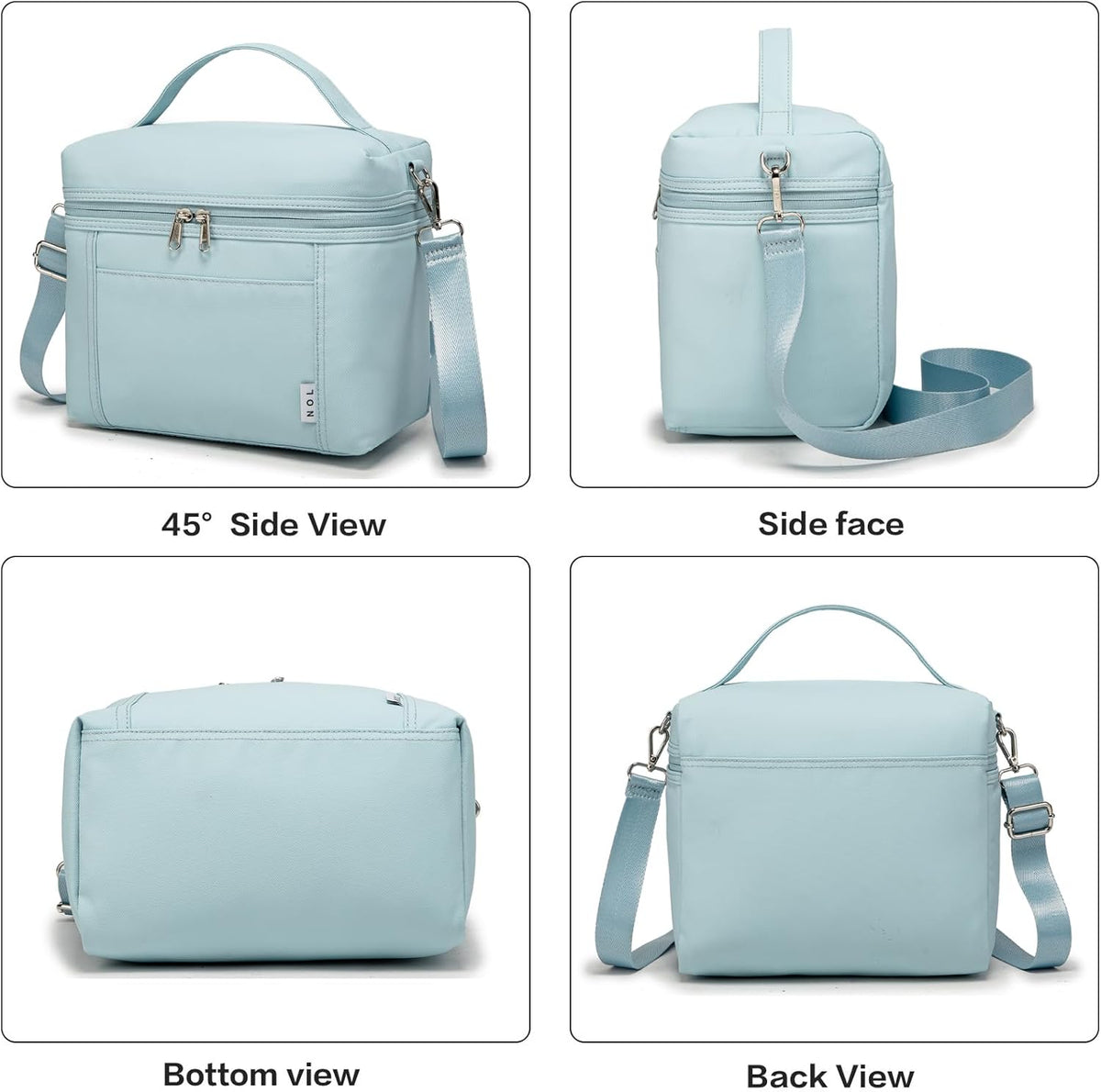 NOL Natural Organic Lifestyle Insulated Lunch Bags for Women Cooler Bag Lightweight Nylon Waterproof Lunch Box For Work (Light blue, Medium(normal))