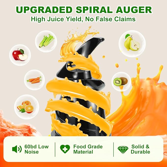 Juicer Machines, Cold Press Juicer with 5.3'' Large Feed Chute, Fit Whole Fruit and Vegetable Slow Juice Extractor Machine, 300W Masticating Juicers Easy To Clean, High Juice Yield, BPA Free