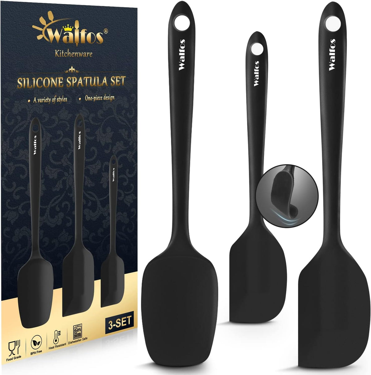 Walfos Mini Silicone Spatula Set of 3（600°F), Heat Resistant small Kitchen Silicone Spatulas, Strong Steel Core and One-Pieces Seamless Design, for Cooking Mixing & Baking,BPA Free & Dishwasher Safe