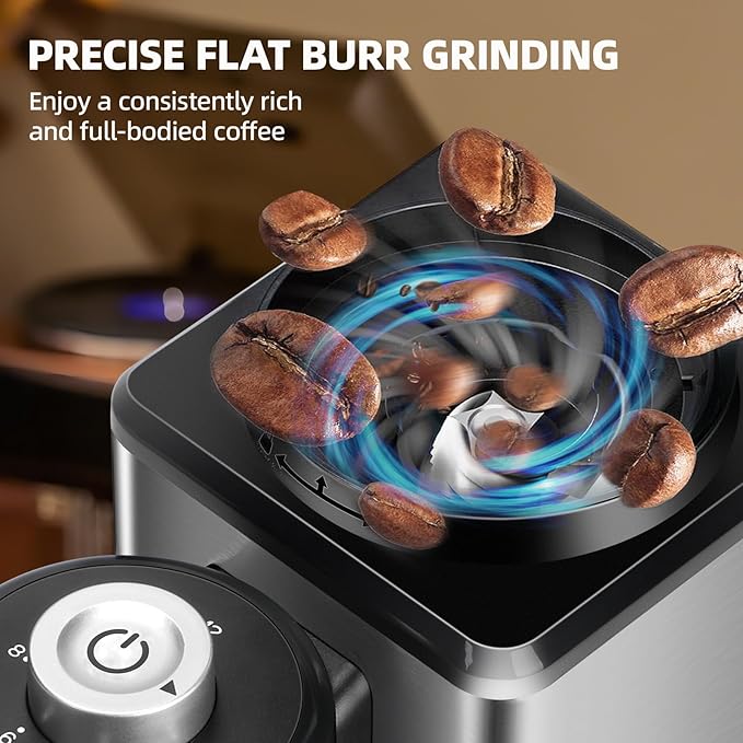 Coffee Grinder, Lonkion Conical Burr Coffee Grinder with 25 Grind Settings for 12 Cups, Home Use, Big Capacity Design, Stainless Steel