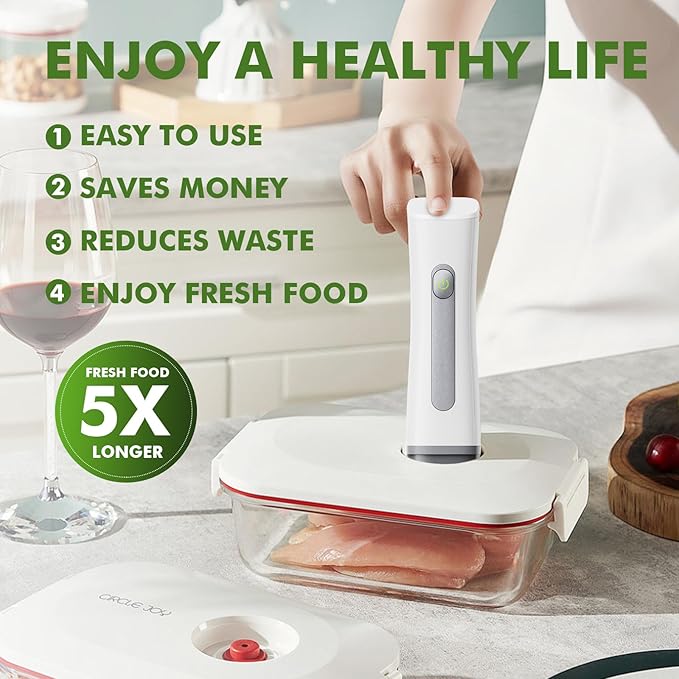 Handheld Vacuum Sealer with Visible Water Tank –Spill-Proof, One-Touch Operation, Wireless & Portable for Kitchen, Camping, or Travel | 30 Reusable Bags, 6X Freshness, 60kPa Suction (Creamy White)