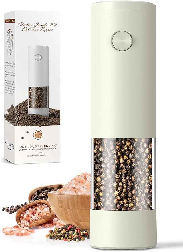 1 Pack Salt and Pepper Grinder-Automatic Grinder for Kitchen Battery Pepper Mill Shakers Adjustable Coarseness Upgraded Larger Capacity with Led Gifts for Women