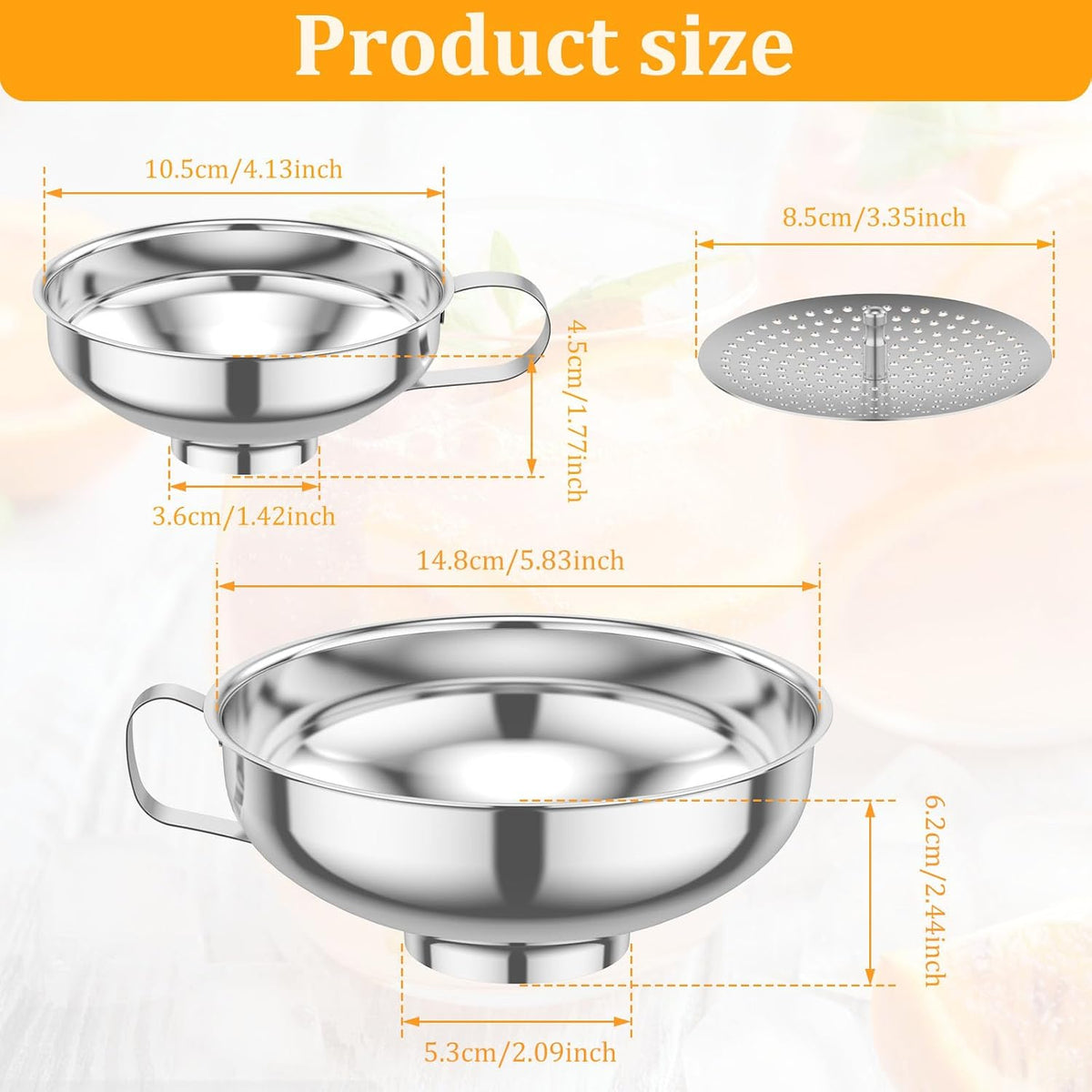 6 Pcs Canning Funnel with Strainer Stainless Steel Canning Multifunctional Wide Mouth Kitchen Stackable Mason Jar Funnel for Filling Bottles
