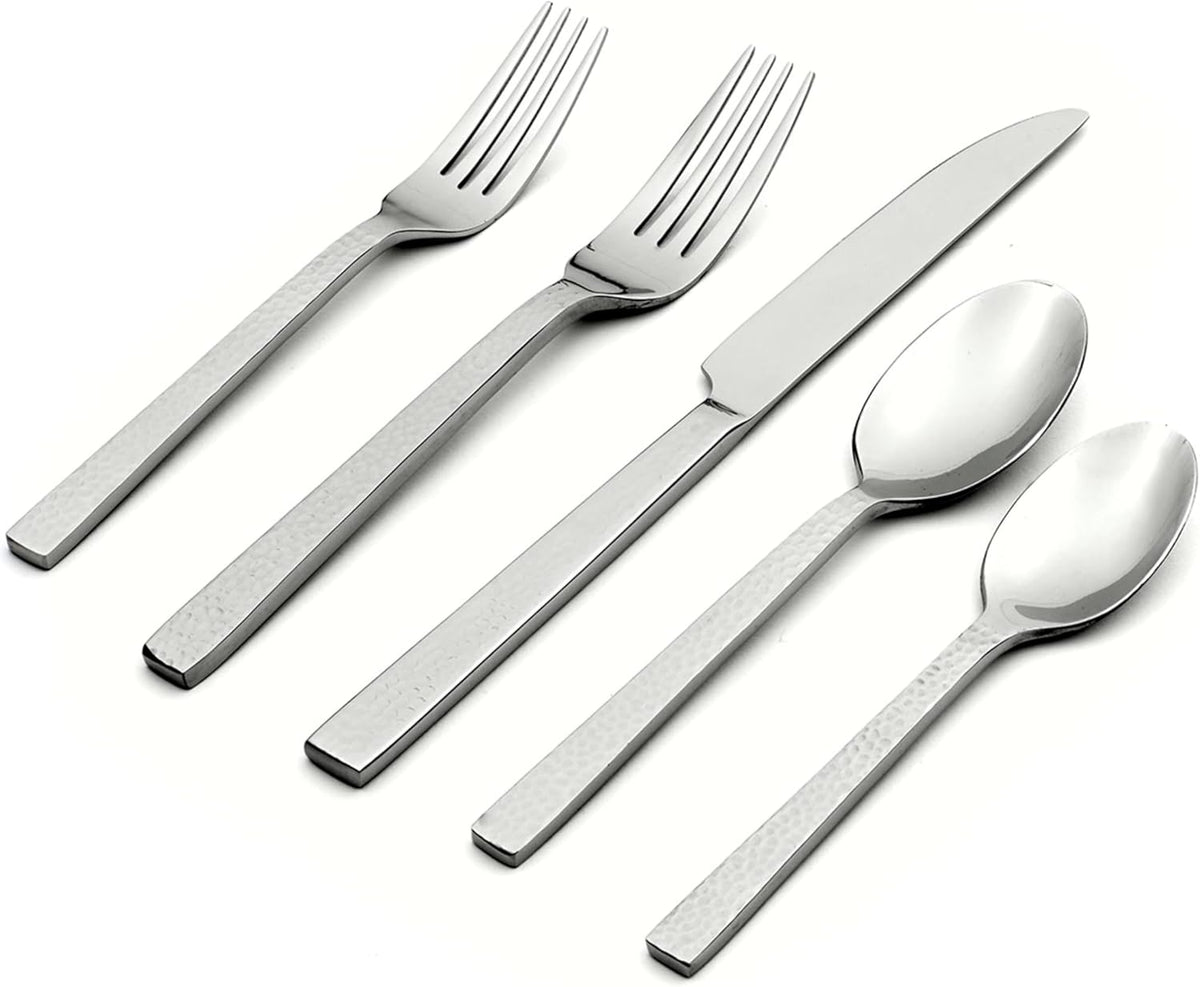 Oneida Chefs Table Hammered 45 Piece Everyday Flatware Set, Service for 8, 18/0 Stainless Steel,Silverware Set