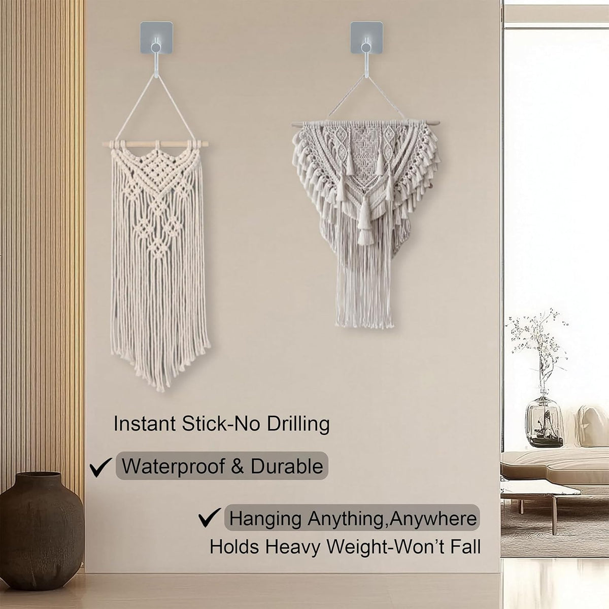 Aluminum Wall Hooks, No Drill Damage-Free Adhesive Hook, Product for Hanging Heavy Duty for Bathroom Kitchen Home (Curved Square Sliver Hook, 4)