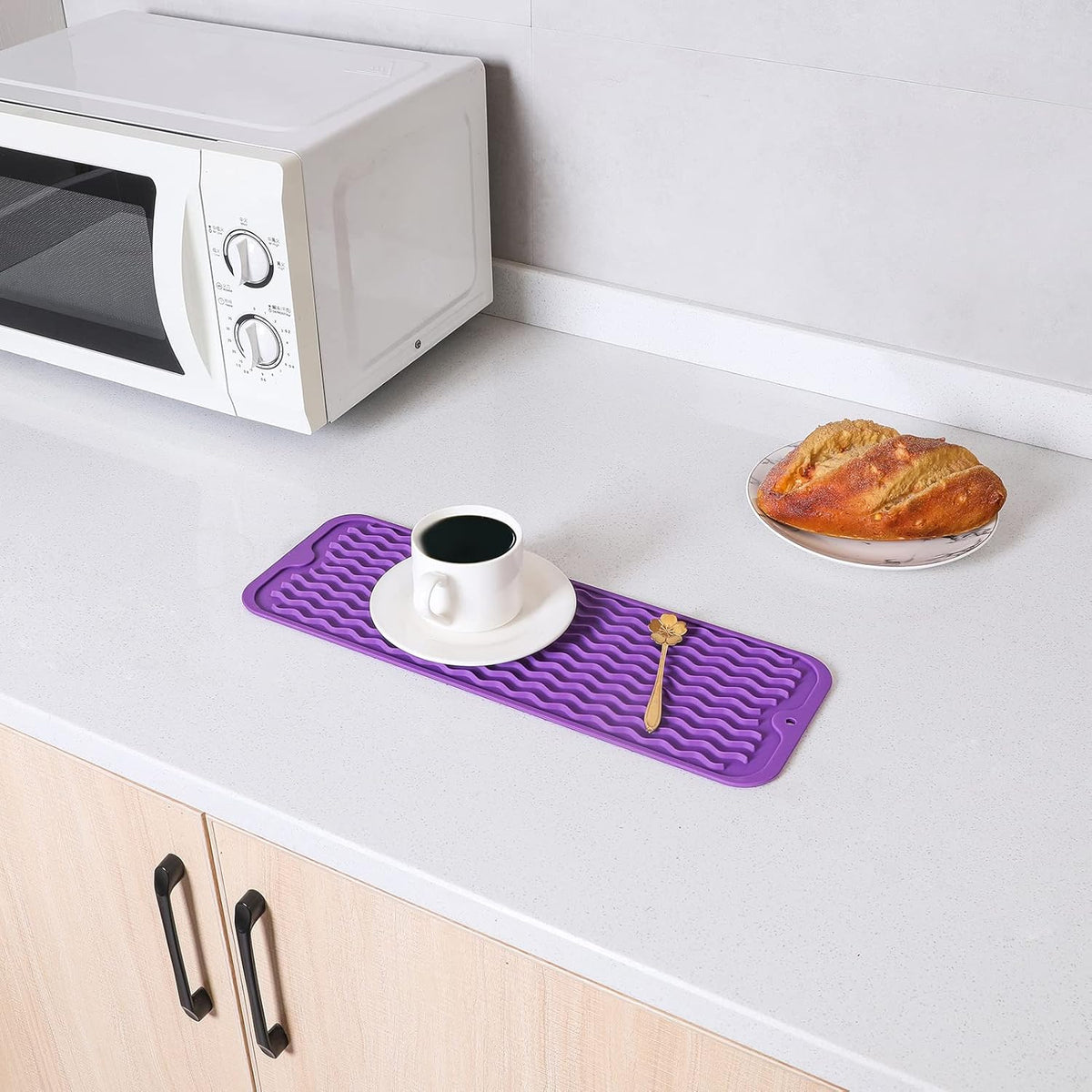 Silicone Dish Drying Mat for Multiple Usage,Easy clean,Eco-friendly,Heat-resistant Silicone Mat for Kitchen Counter,Sink,Bar,Bottle,or Cup Purple M 17 inches x 6 inches