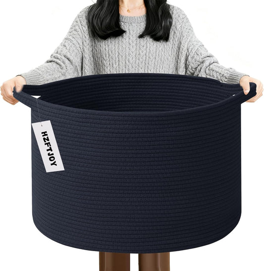 Large Blanket Basket for Organizing,65L Closet Organizers and Storage Bins Box for Shelves Woven Rope Storage Baskets,Living Room,Bedroom,Dorm,Laundry room (Navy)