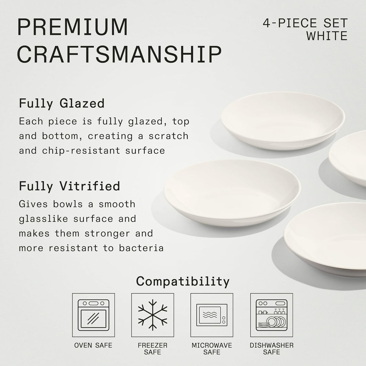 Made In Cookware - Set of 4 - Entrée Bowls - White - Porcelain England