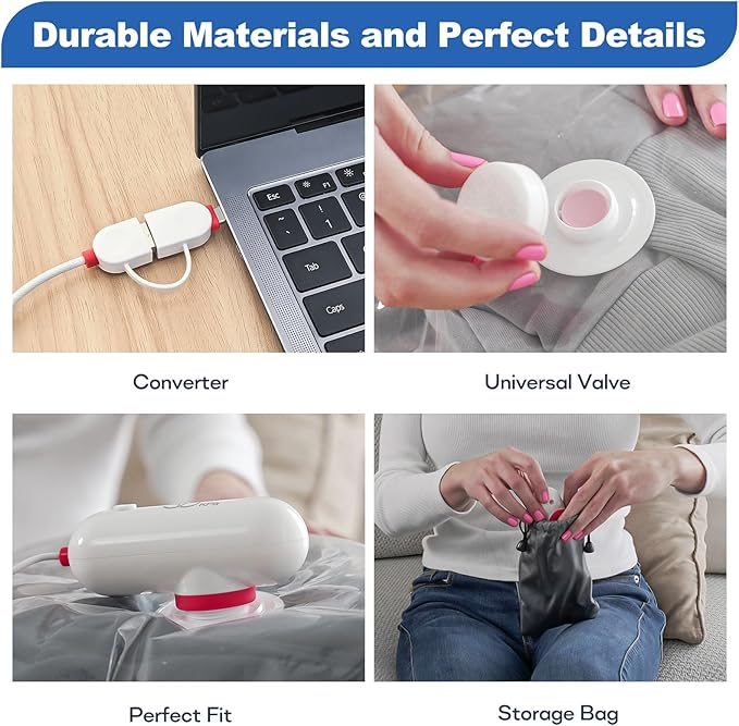 VMstr 15 Pack Travel Vacuum Storage Bags with USB Pump, Vacuum Packing Seal for Luggage and Suitcase, Space Saver for Clothes and Clothing Travel
