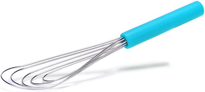 Flat Whisk Silicone Handle Non Slip 10" - 5 Wires Whisk with 10 Heads for Kitchen Cooking Color by Jell-Cell (Sky Blue)