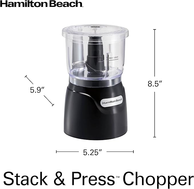 Hamilton Beach Electric Vegetable Chopper & Mini Food Processor, 3-Cup, 350 Watts, for Dicing, Mincing, and Puree, Black (72850)
