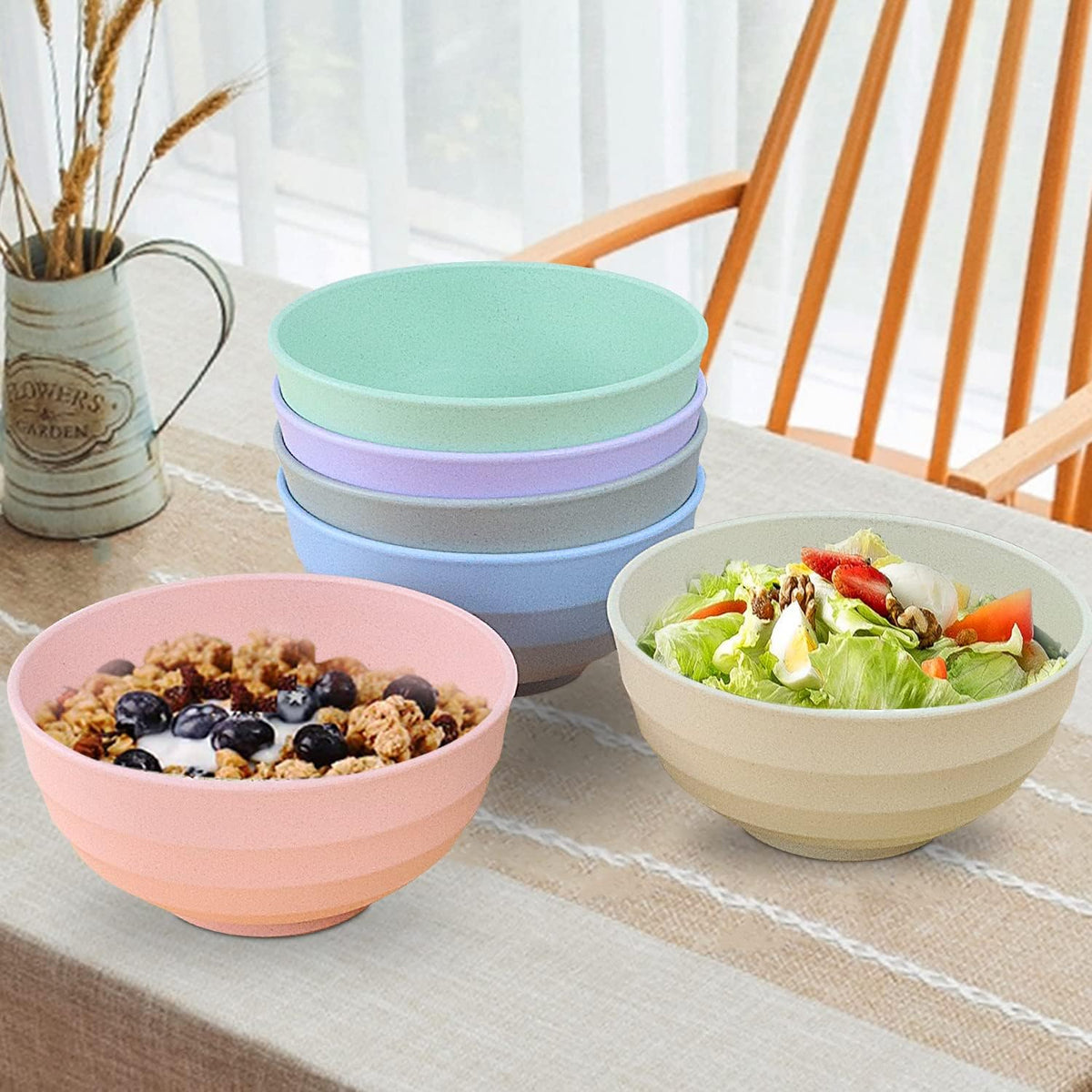 Wheat Straw Bowls Set 60 OZ Unbreakable Large Cereal Bowls Set of 6 Microwave and Dishwasher Safe Bowls Big Bowls for Dorm and Apartment BPA Free Soup Bowl for Serving Oatmeal and Salad Etc…