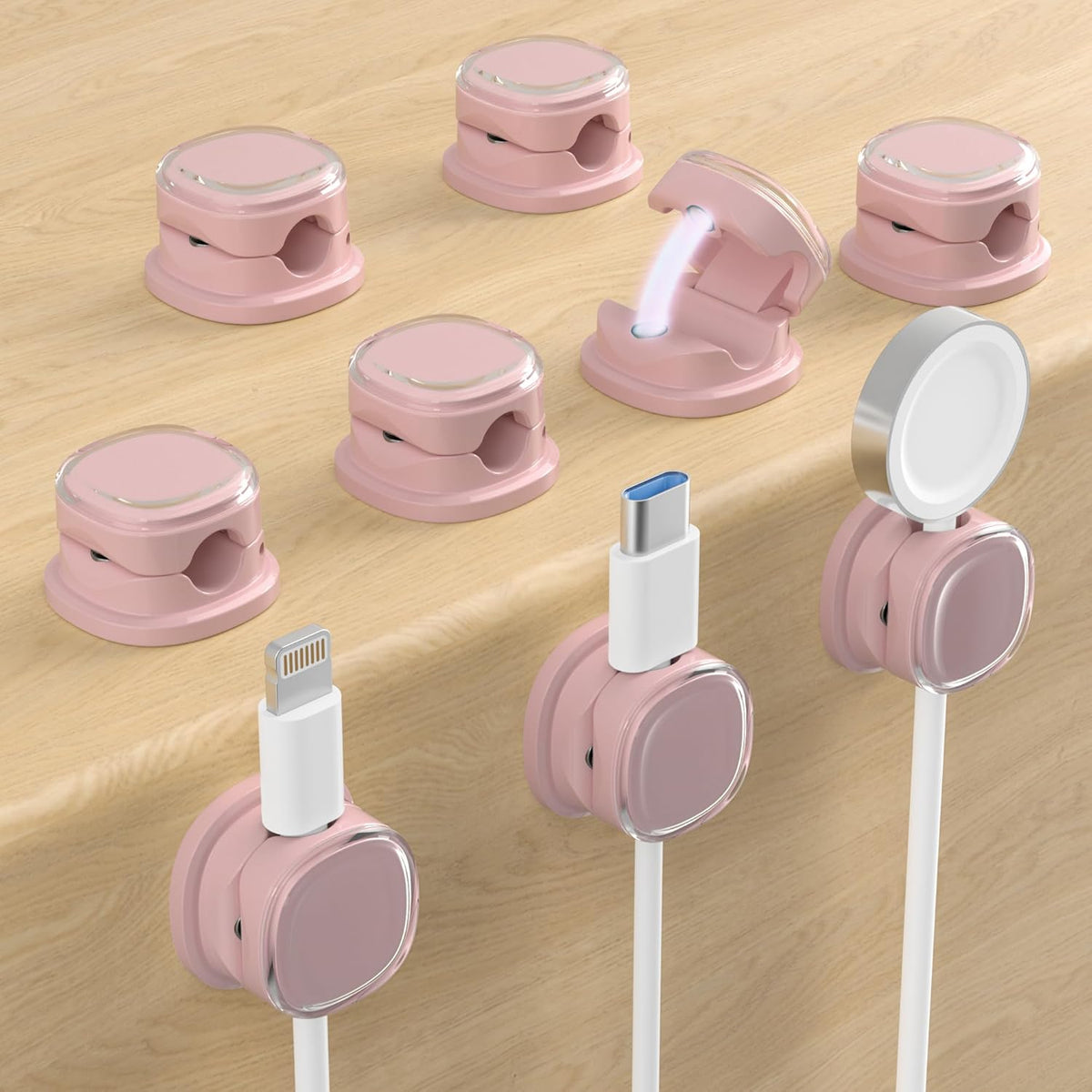 Magnetic Cable Clips, Adjustable Cord Holder Management, Adhesive Wire Keeper Organizer for Home Office Desk Phone PC Car Wall Desktop Nightstand Appliance (9-PCS Purple)