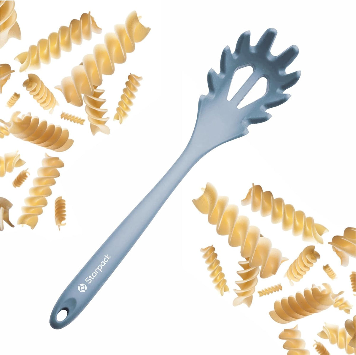 Starpack XL Premium Silicone Pasta Fork (13.5") - Spaghetti Spoons High Heat Resistant to 600°F - Silicone Pasta Spoon Strainer - Server Spoon with Teeth - Server Utensil for Pastas