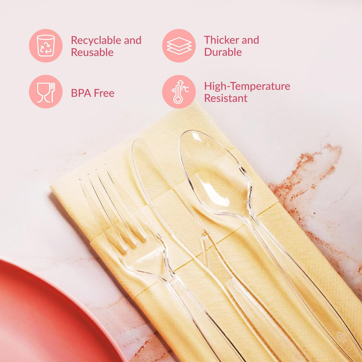 Prestee 500 Clear Plastic Spoons - 6 Inch Disposable Spoon Bulk Pack - Heavy Duty Cutlery for Events - Clear Plastic Spoons 500 Count - Disposable Silverware for Parties and Gatherings