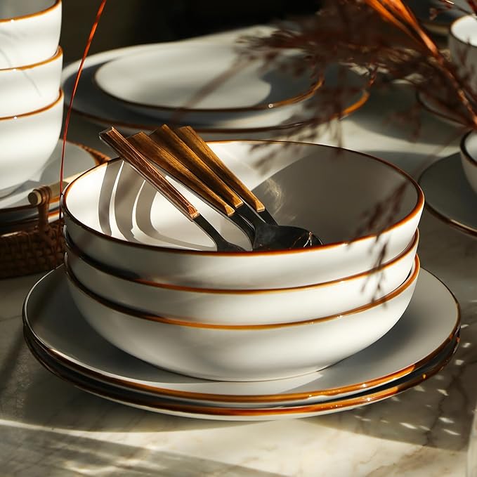Stone Lain Brasa Modern Stoneware 16 Piece Dinnerware Sets, Plates and bowls Sets, Dish Set for 4, White
