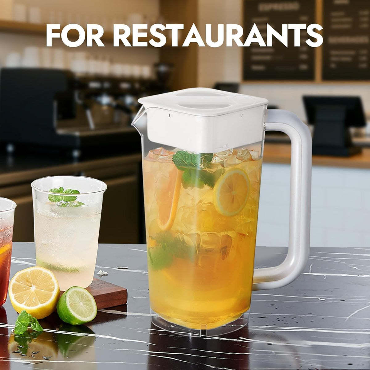 CURTA 1 Pack 2 Liters/68 oz Plastic Square Pitcher with Lid & Handle for Kitchen,ICED JUICE and Coffee Carafe Beverage Serveware, Acrylic Water Jug for Hot/Cold Drinks&lemonade