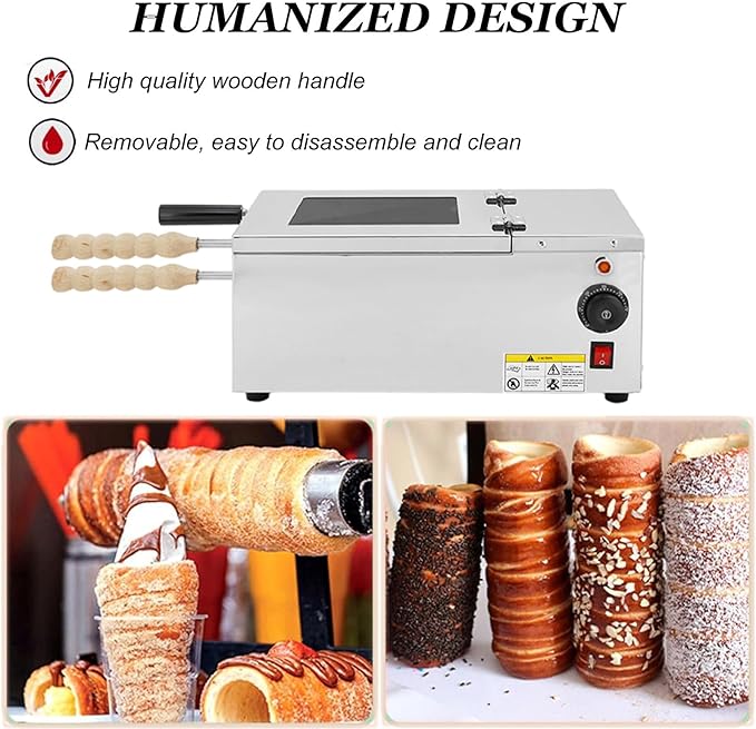 Cake Pop Roller Machine, Chimney Cake Roll Oven Machine 110V 220V Electric Chimney Roll Cake Maker, 2pcs/Time Ice Cream Cone Oven Machine,110V