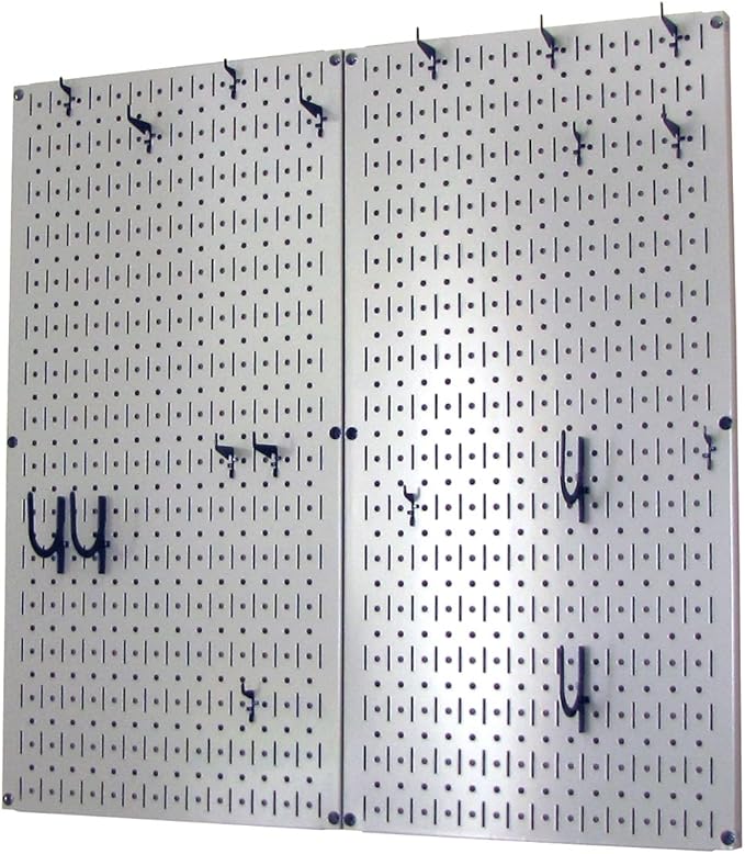 Wall Control Kitchen Pegboard Organizer Pots and Pans Storage Rack Organization Kit with Grey Pegboard and Black Accessories