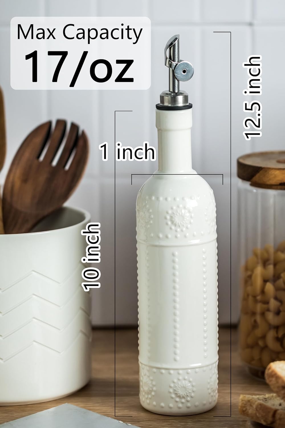 LYEOBOH Olive Oil Dispenser Bottle with Spout, 17 OZ Oil Dispenser for Kitchen, Ceramic Dispensing Bottles for Kitchen, Cooking, Gravity Spout, Housewarming Gift