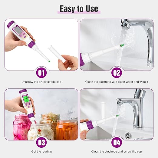 Digital pH Meter Food with Replaceable pH Probe Spear Tip pH Tester Electrode for Semi-Solid Samples