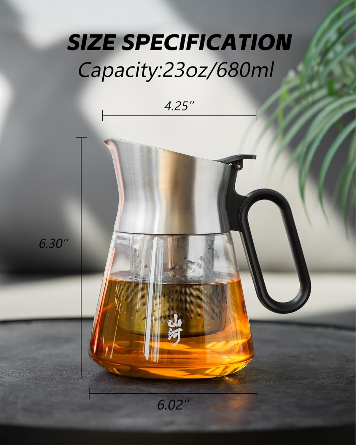 ZENS Design Glass Teapot with Infuser, 23 oz Small Loose Leaf Tea Steeper Pot with Stainless Steel Spout for Hot Tea Steeper, Oval Handle Clear Tea Pot with infusers for Loose Tea Lovers Gifts