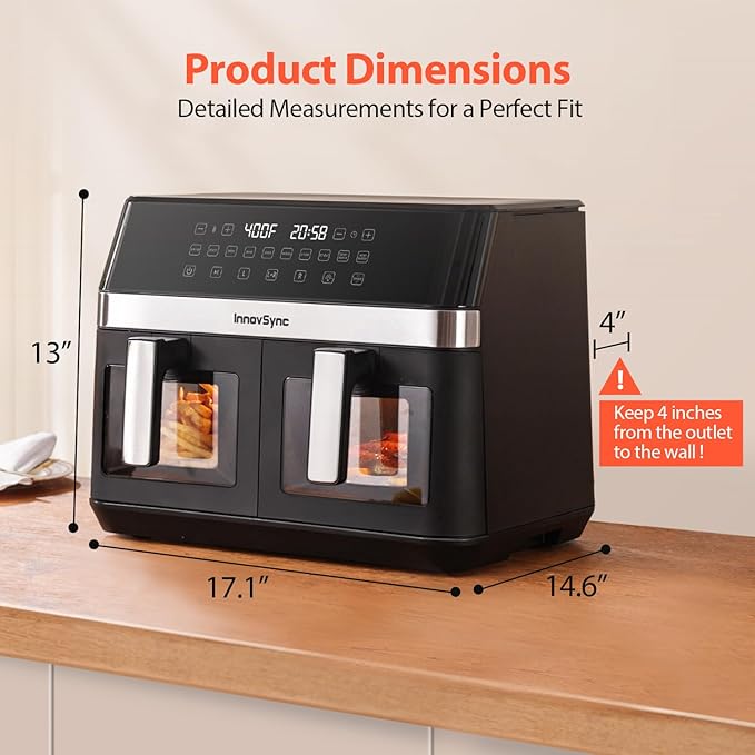 12QT Large Dual Air Fryer, 10-in-1 Double Zone Airfryer with 2×6QT Baskets, 60° Easy-Panel with Full Touchscreen, SyncCook Function, Viewing Window, Nonstick & Dishwasher Safe, 2 Dishes at Once, Black