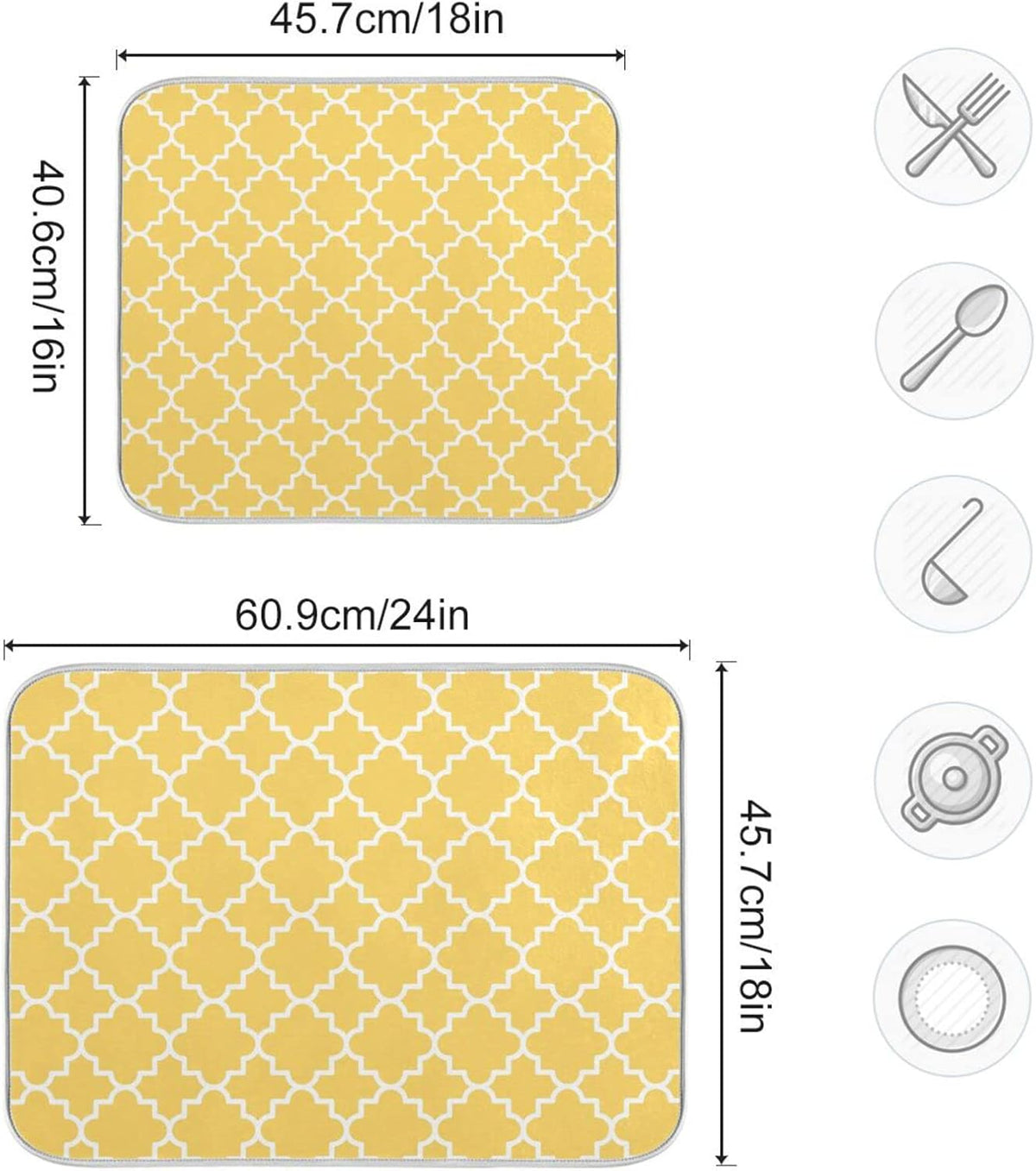 Super Absorbent Dish Drying Mat, Microfiber Fast-Drying Dish Mat, 24" x 18", Kitchen Dish Drying Pad, Quatrefoil Lattice Yellow Pattern