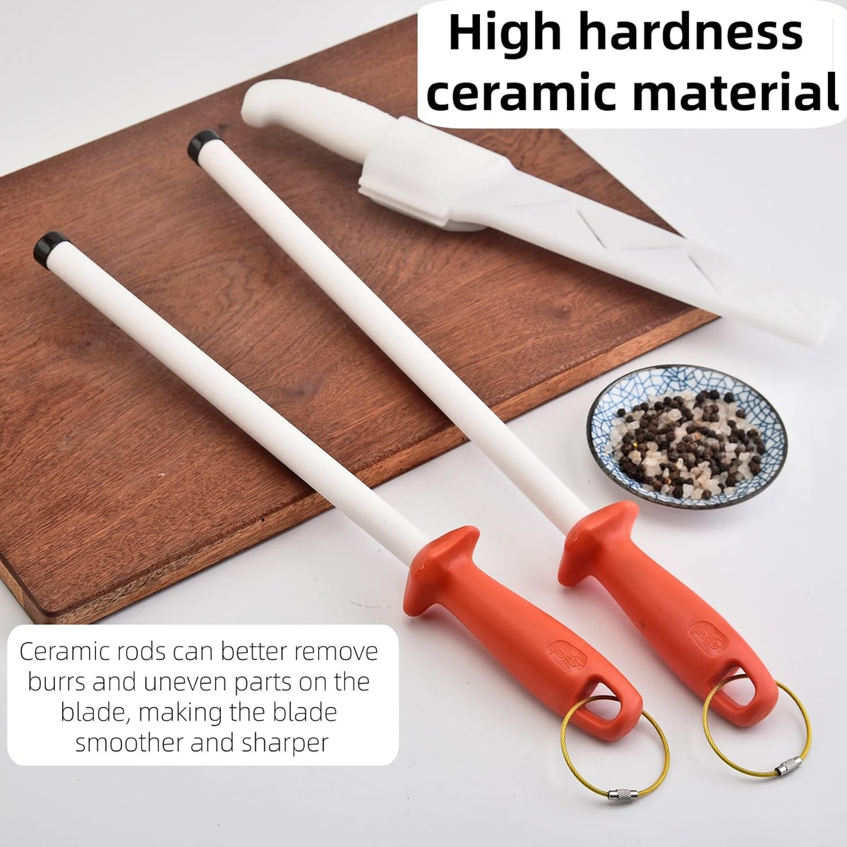 Ceramic Knife Sharpener Rod for Chefs and Home Cooks, Ceramic Honing Rod,Sharpening Steel for Kitchen Knives, Steak Blades (10 inch)