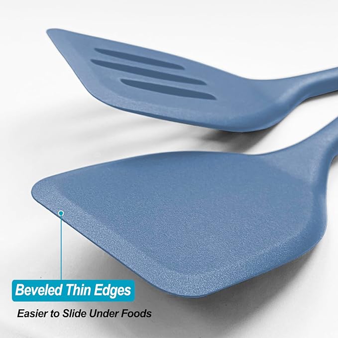 Silicone Spatula Turner Set, High Heat Resistant Spatulas with Seamless One Piece Design, Nonstick Rubber Flippers Utensils for Baking & Cooking,BPA-Free, Starry Blue,11IN