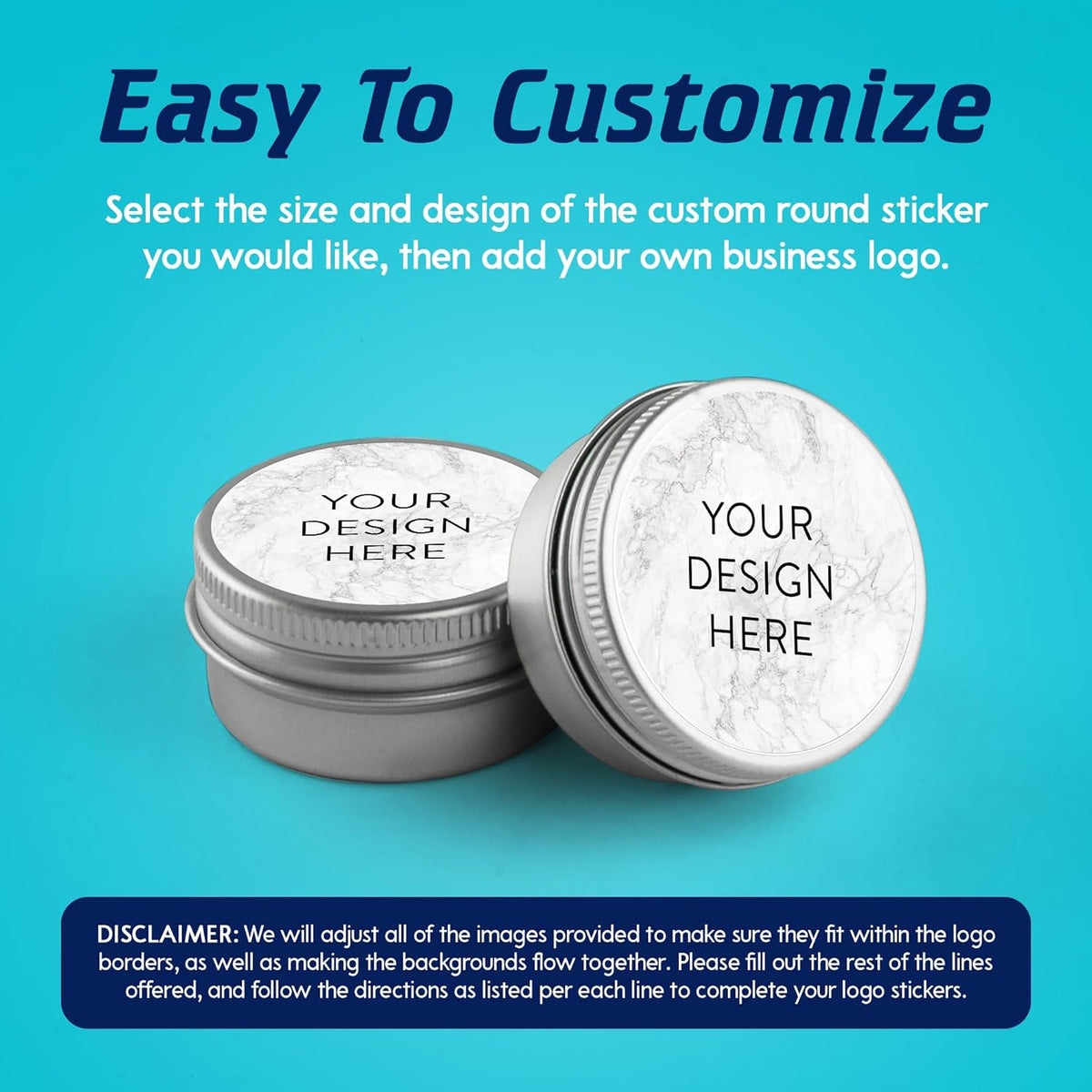 100 Custom Vinyl Stickers - Upload Your own Image, Text, Design, Logo - Personalized Logo Labels for Handmade, Packaging, Bottle, Jars, Candle, Brand Stickers (Silver Marble, 2x2)