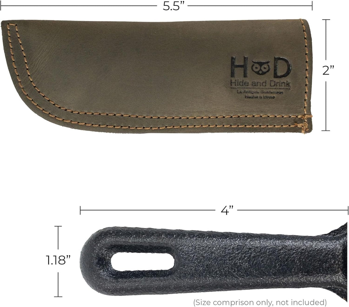 Hide & Drink, Hot Handle, Cast Iron Protector, Panhandle Potholder, Double Layered, Double Stitched, Slides On/Off Easily onto Metal Skillet Grips, Full Grain Leather, Handmade, Dark Jade